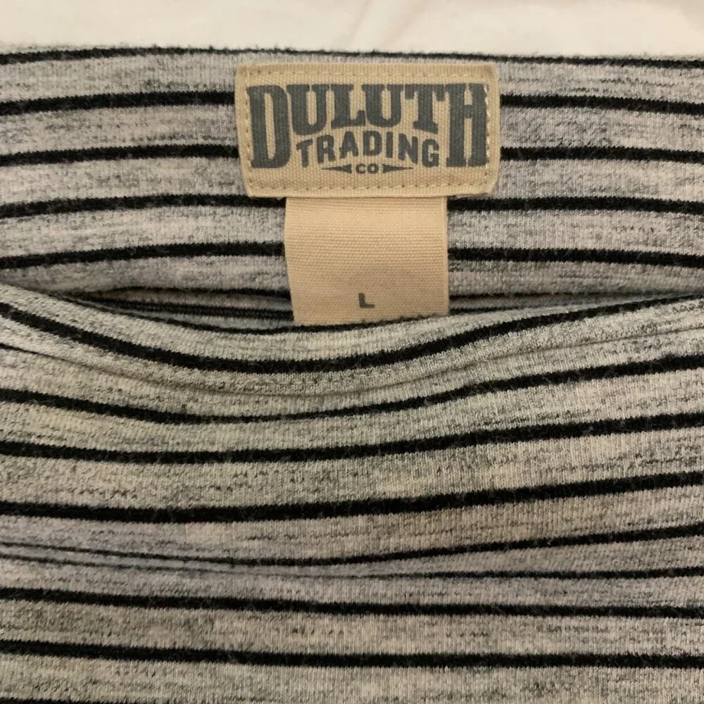 Duluth Trading Women's Gray/Black Striped Long Sleeve Knit Dress Sz L Equestrian
